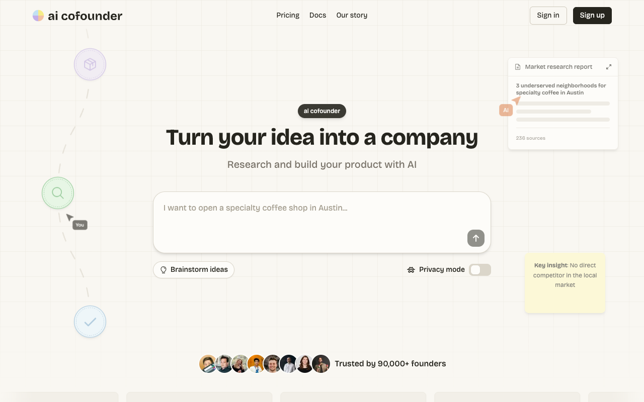 ai cofounder landing page screenshot