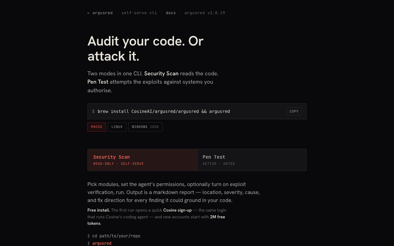 Argusred landing page screenshot