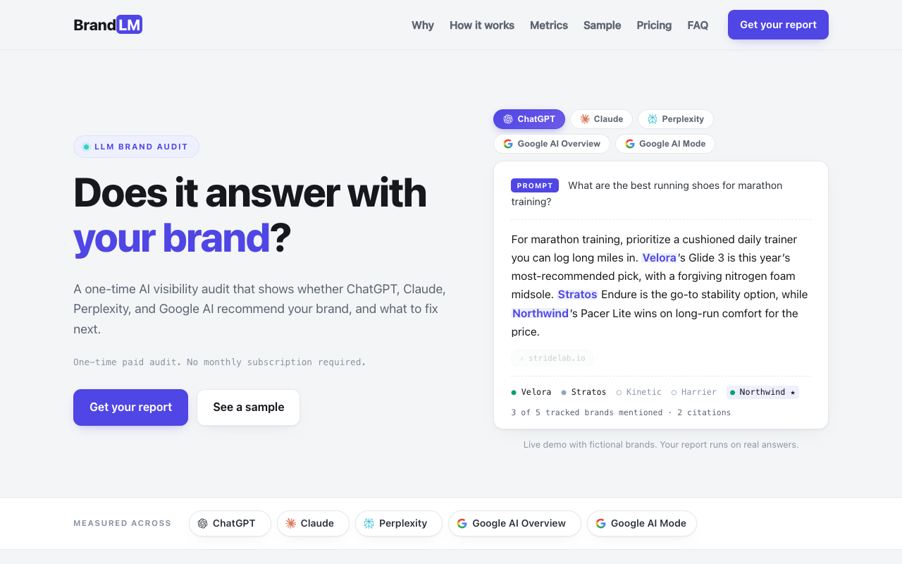 BrandLM landing page screenshot