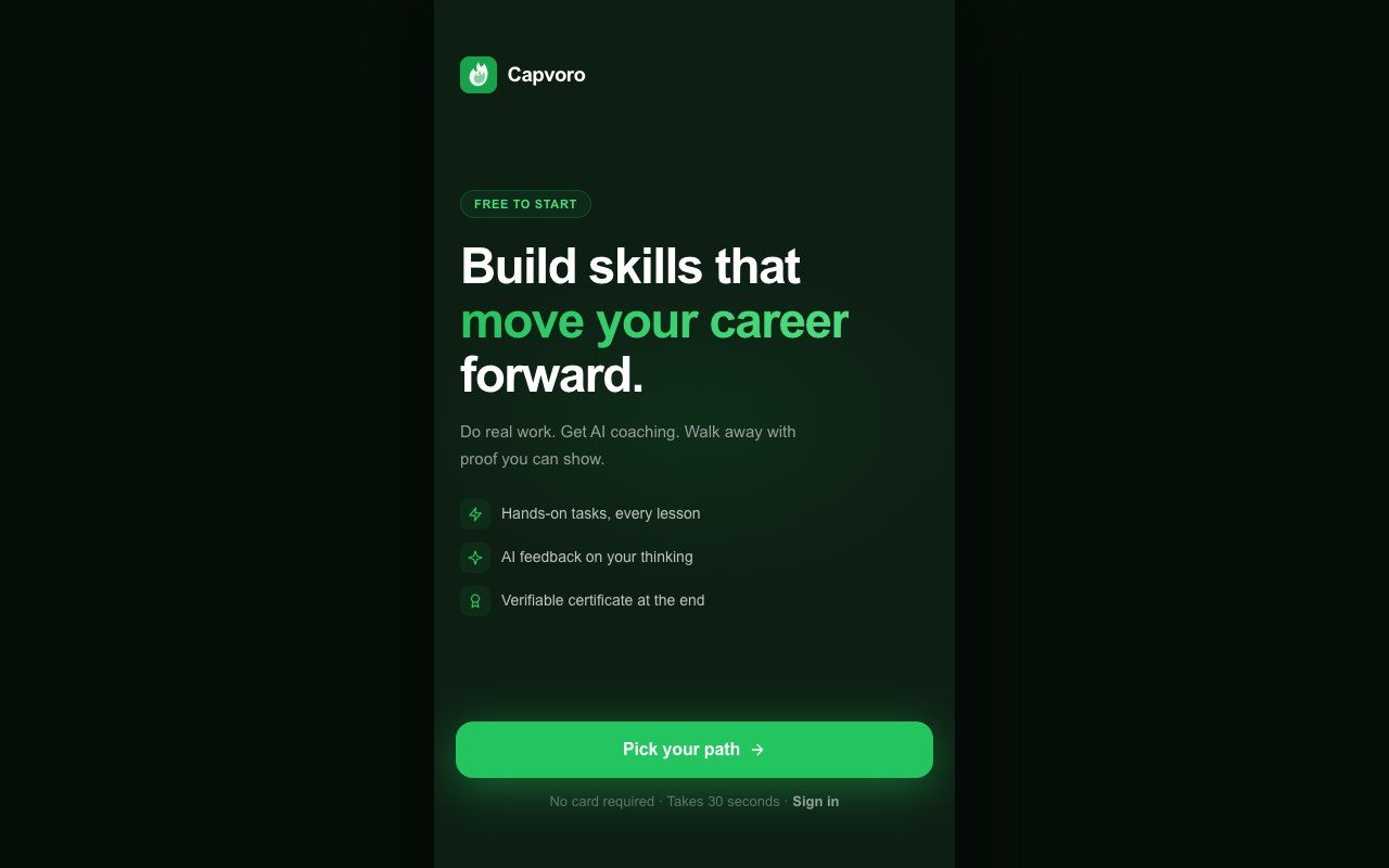 Capvoro landing page screenshot