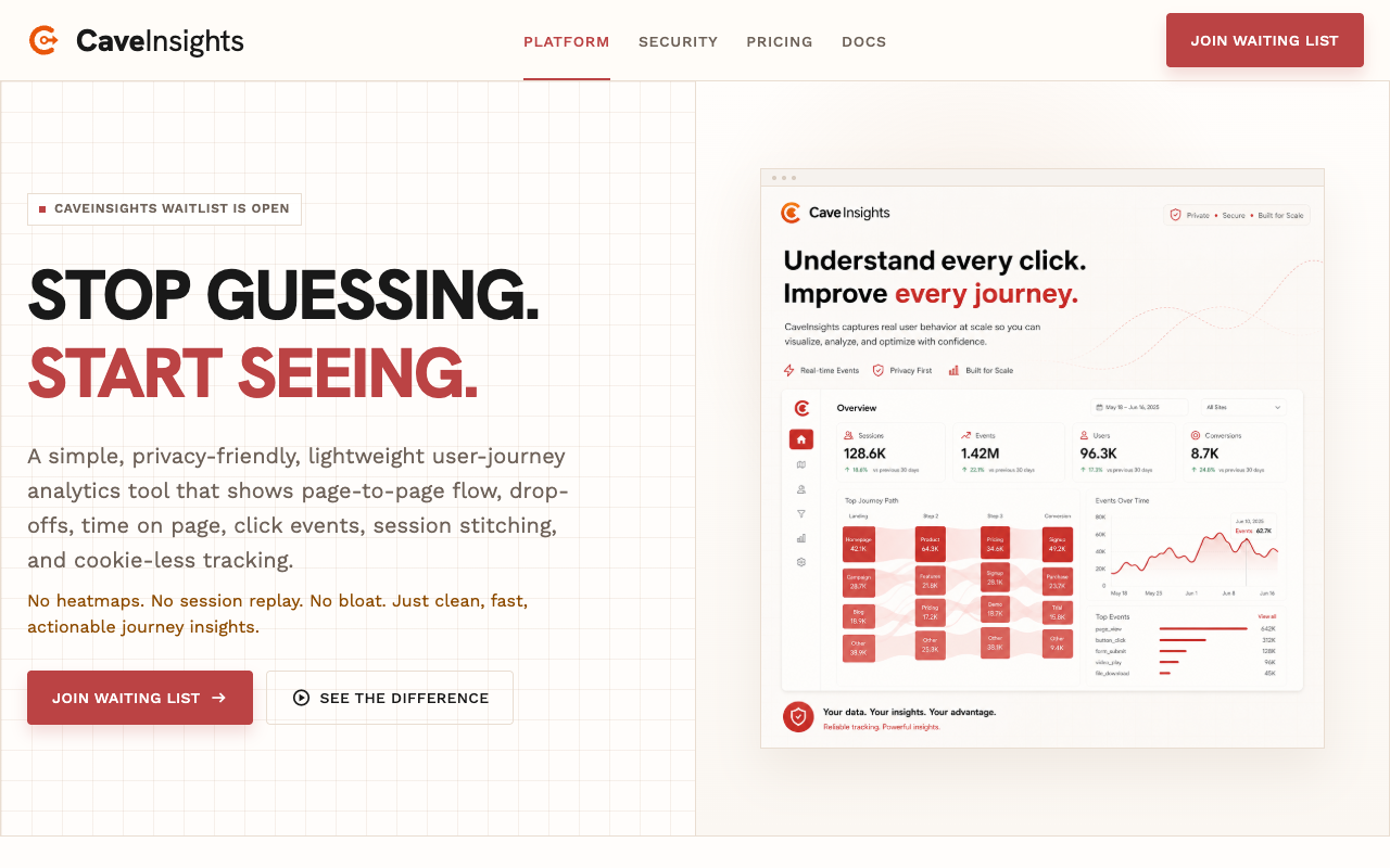 CaveInsights landing page screenshot