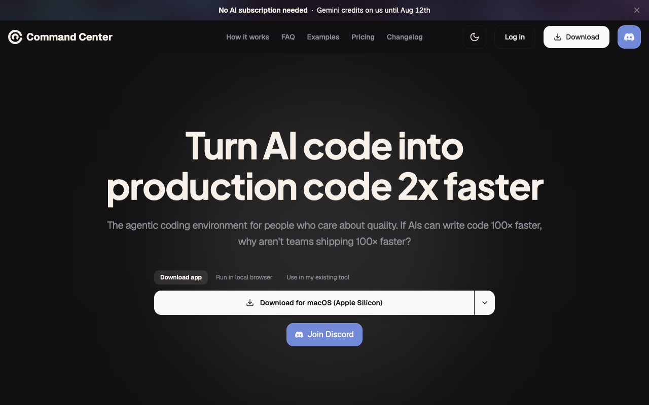 Command Center landing page screenshot
