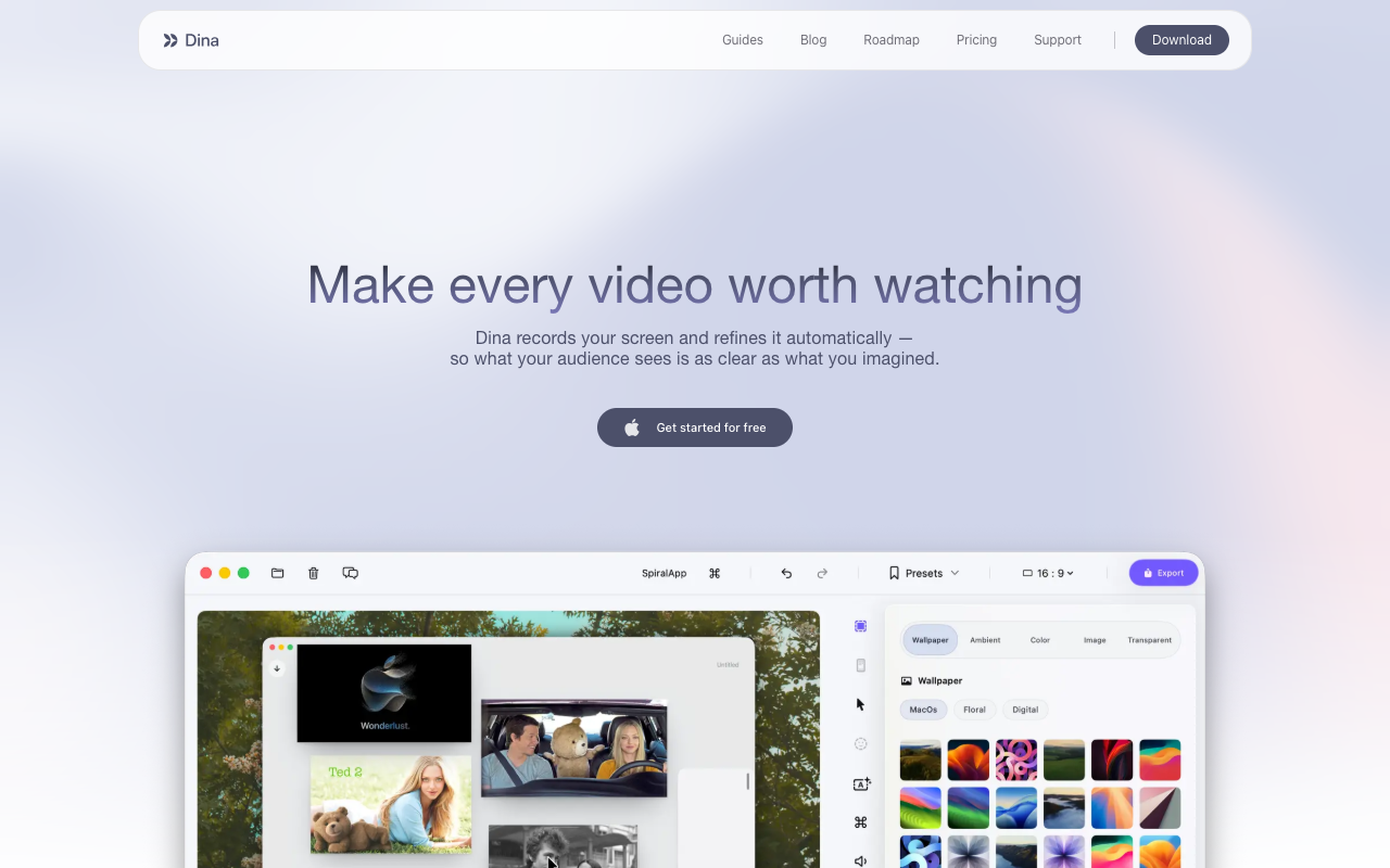 Dina landing page screenshot