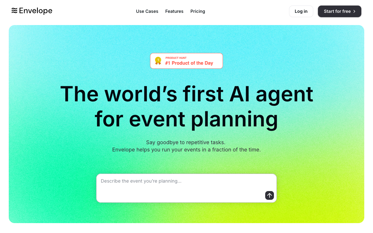Envelope landing page screenshot