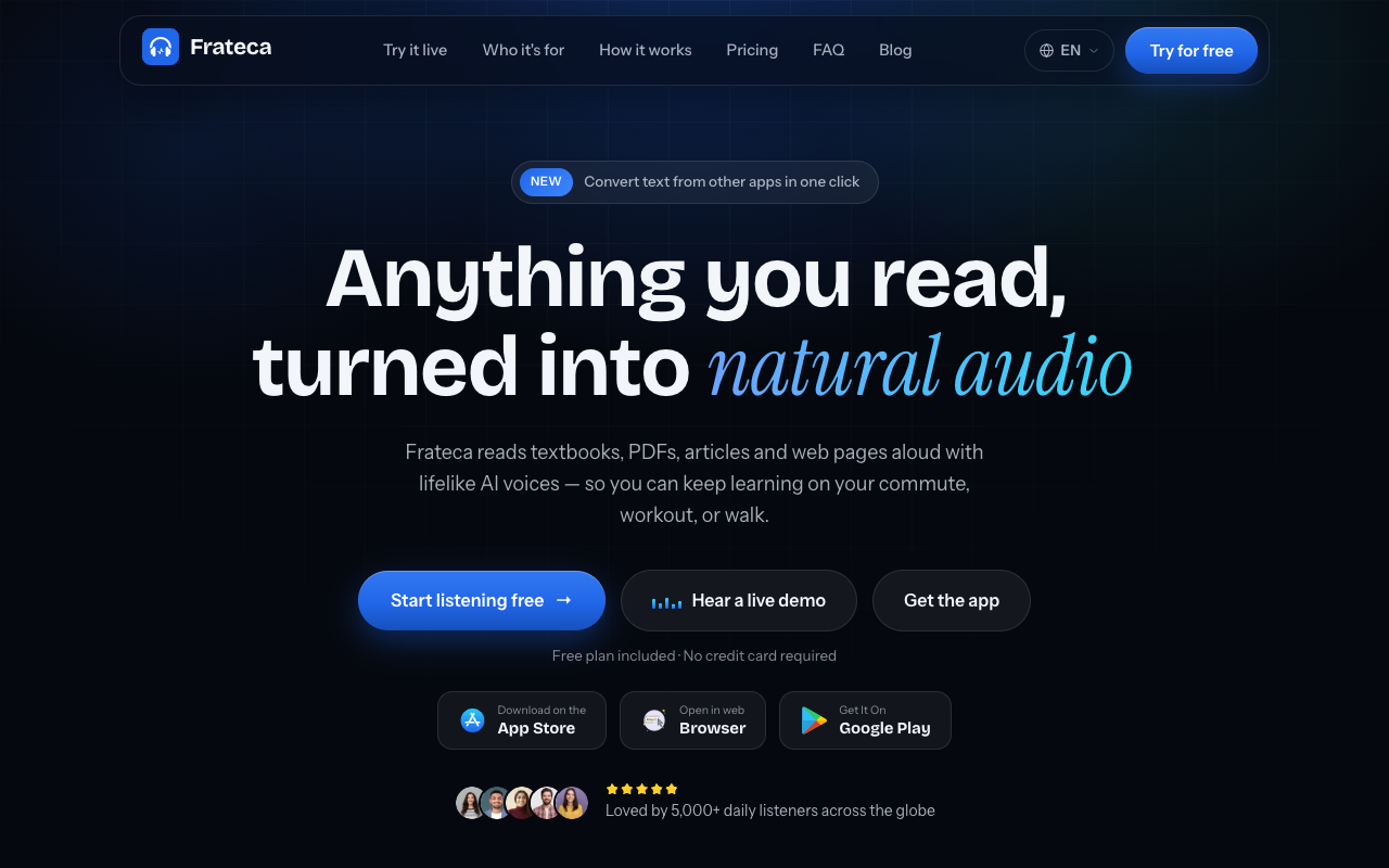 Frateca landing page screenshot