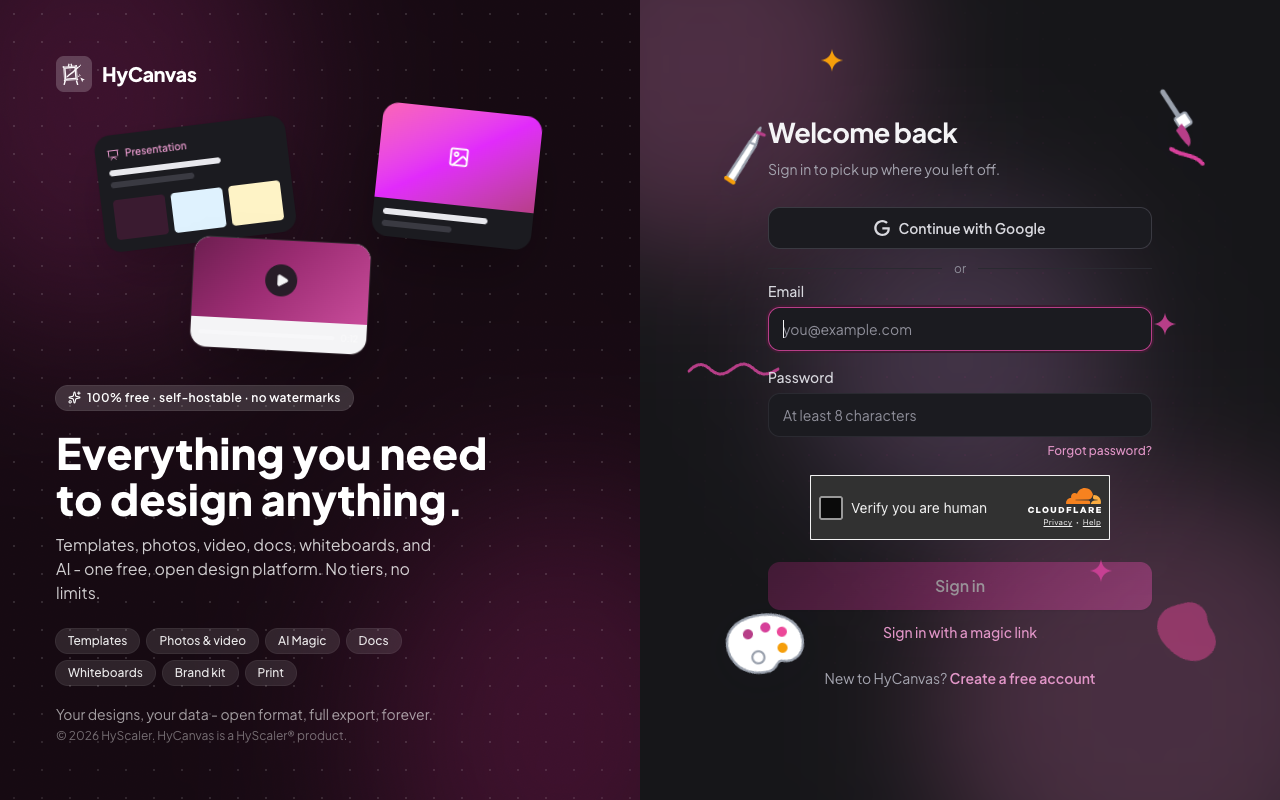 HyCanvas landing page screenshot