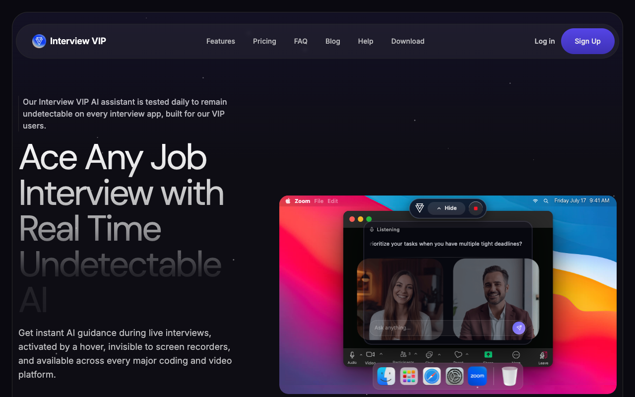 Interview VIP landing page screenshot