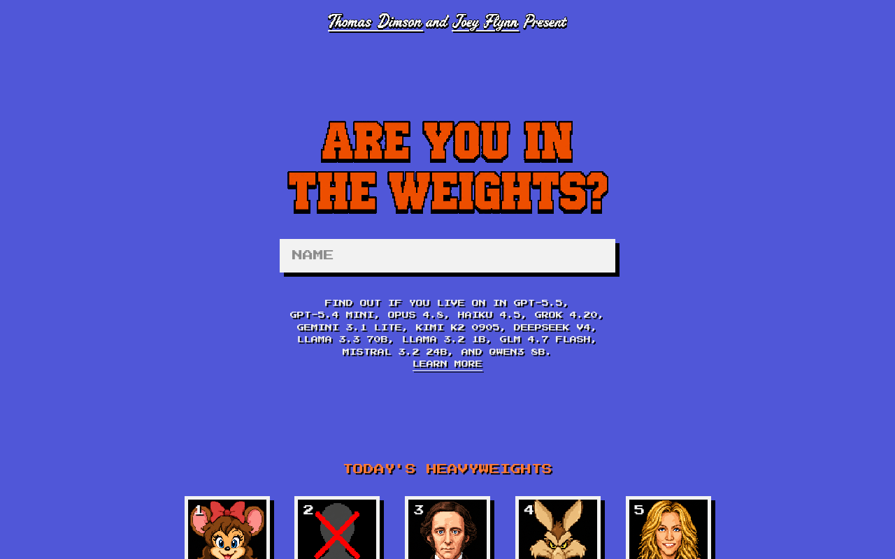 Intheweights landing page screenshot