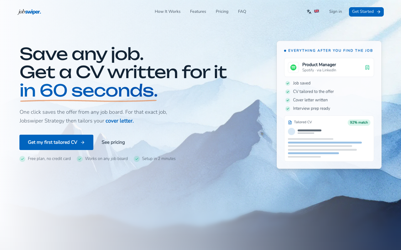 Job Swiper landing page screenshot