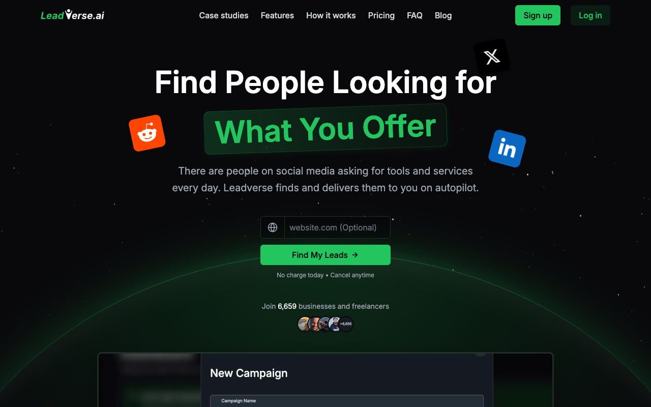 Leadverse landing page screenshot