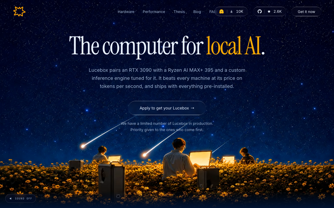 Lucebox landing page screenshot
