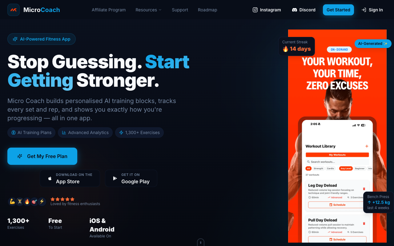 Micro Coach landing page screenshot