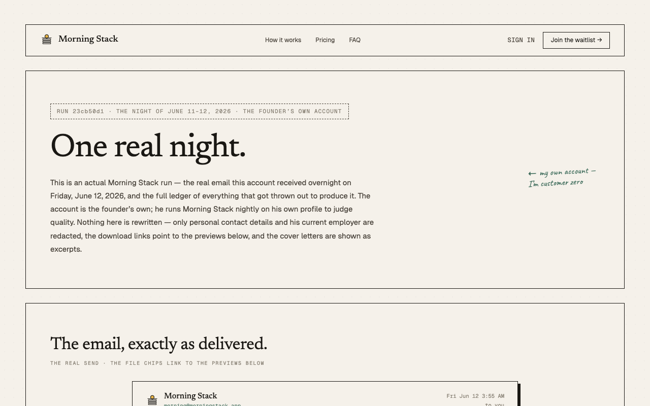 Morning Stack landing page screenshot