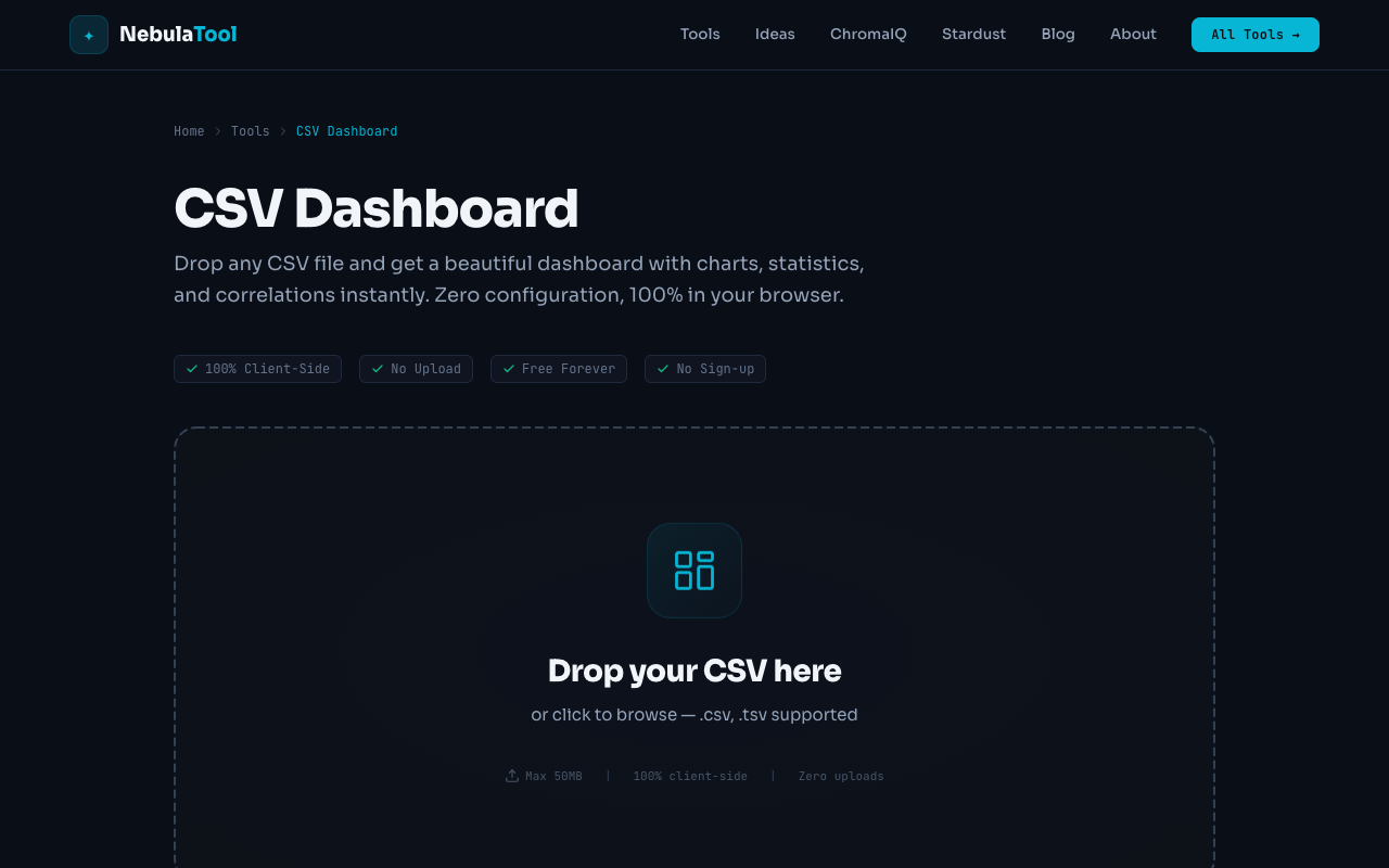 NebulaTool landing page screenshot