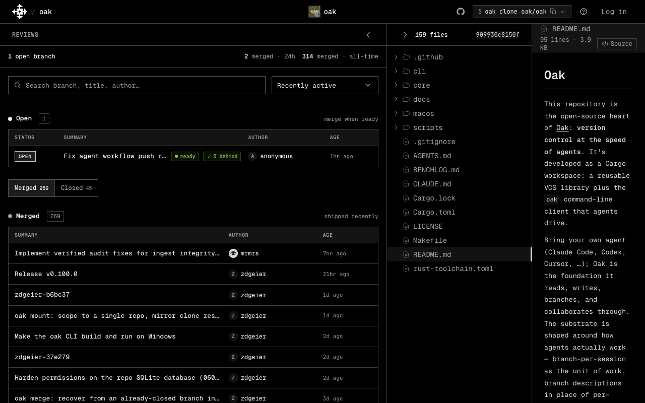 Oak landing page screenshot
