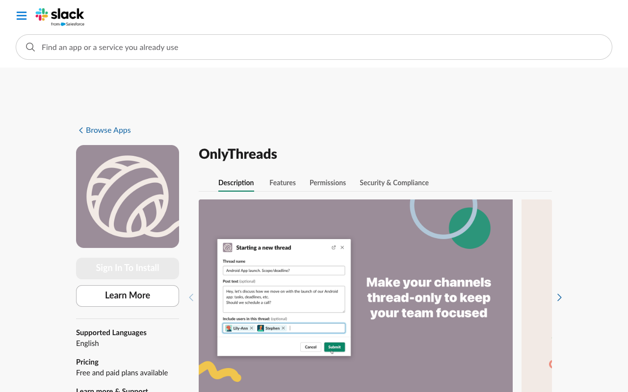 OnlyThreads landing page screenshot