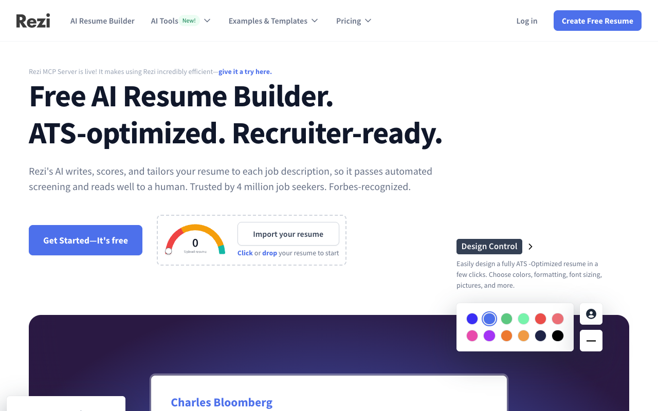 Rezi landing page screenshot