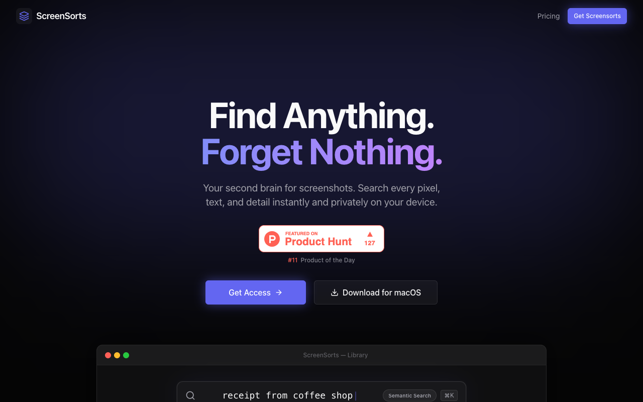 ScreenSorts landing page screenshot