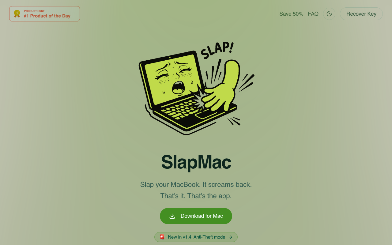 SlapMac landing page screenshot