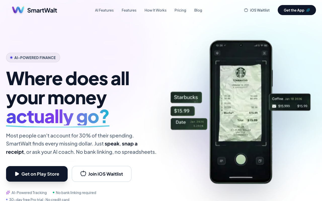 SmartWalt landing page screenshot