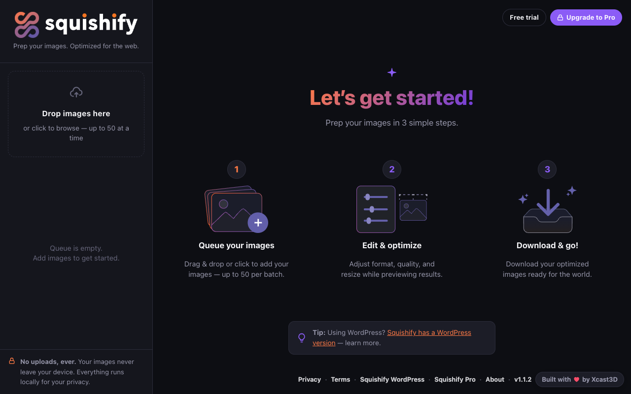 Squishify landing page screenshot
