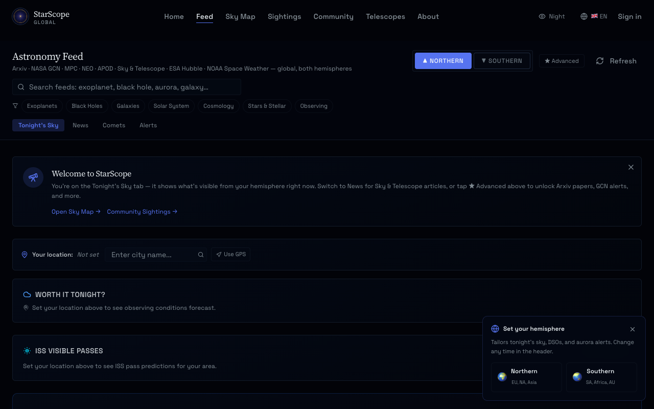 StarScope landing page screenshot