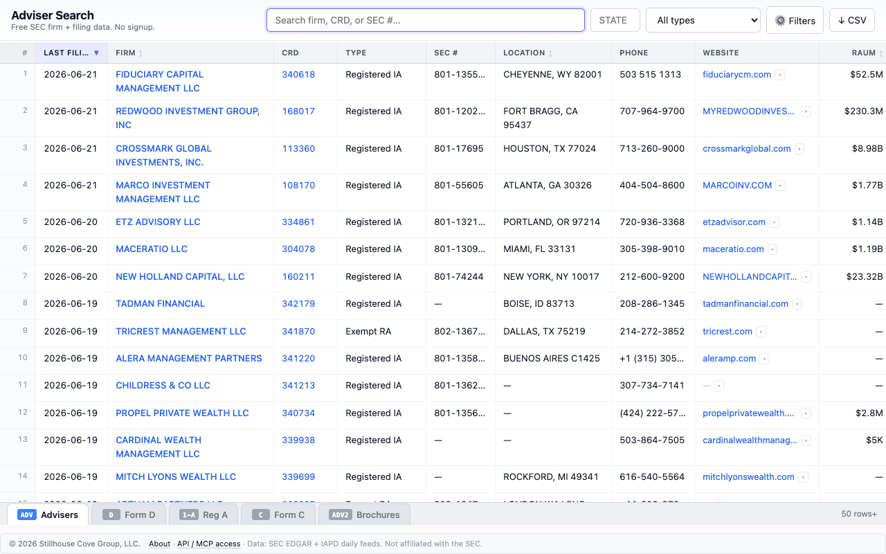 Adviser Search landing page screenshot