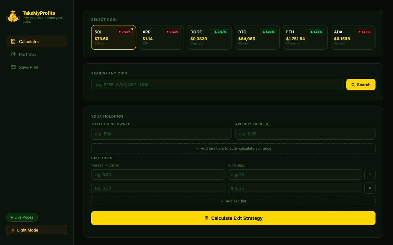 TakeMyProfits landing page screenshot