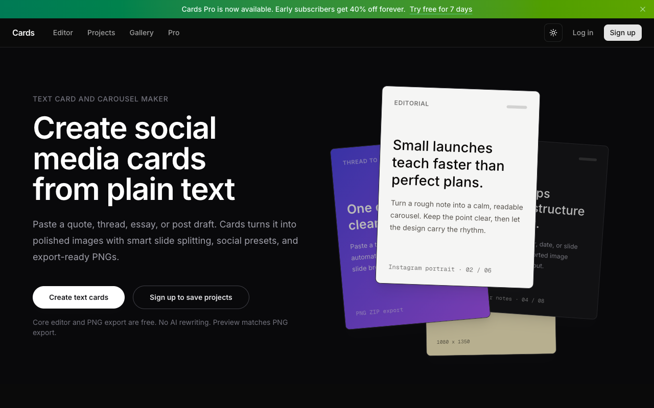 Tiny Gods Cards landing page screenshot