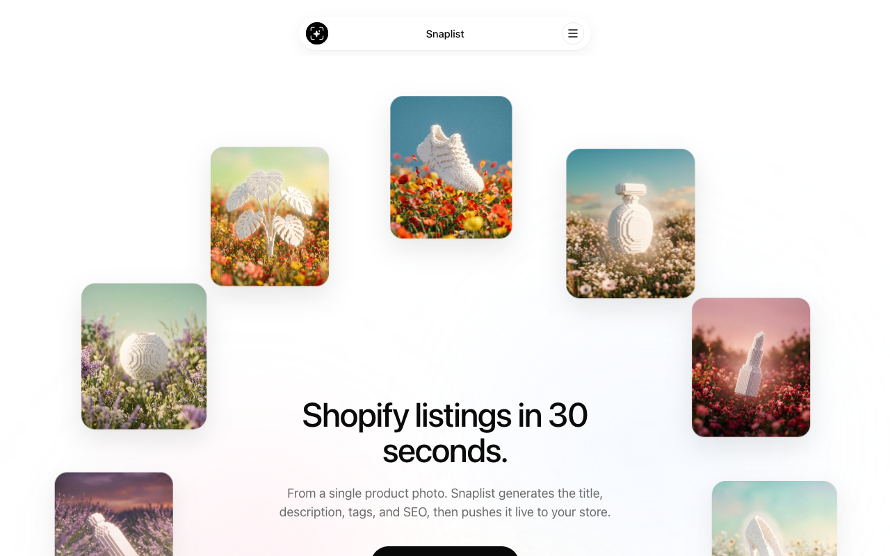 Snaplist landing page screenshot