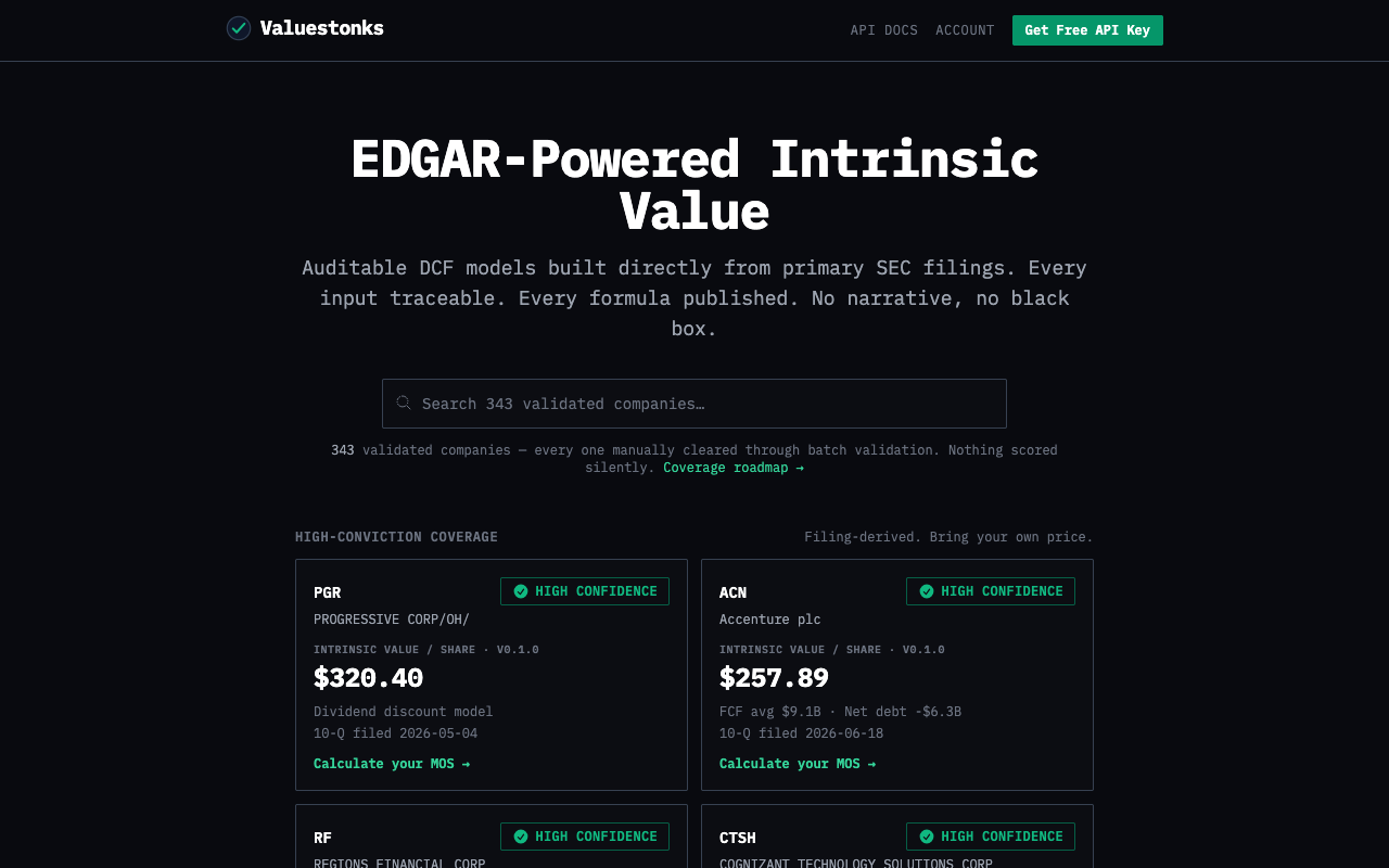 Valuestonks landing page screenshot