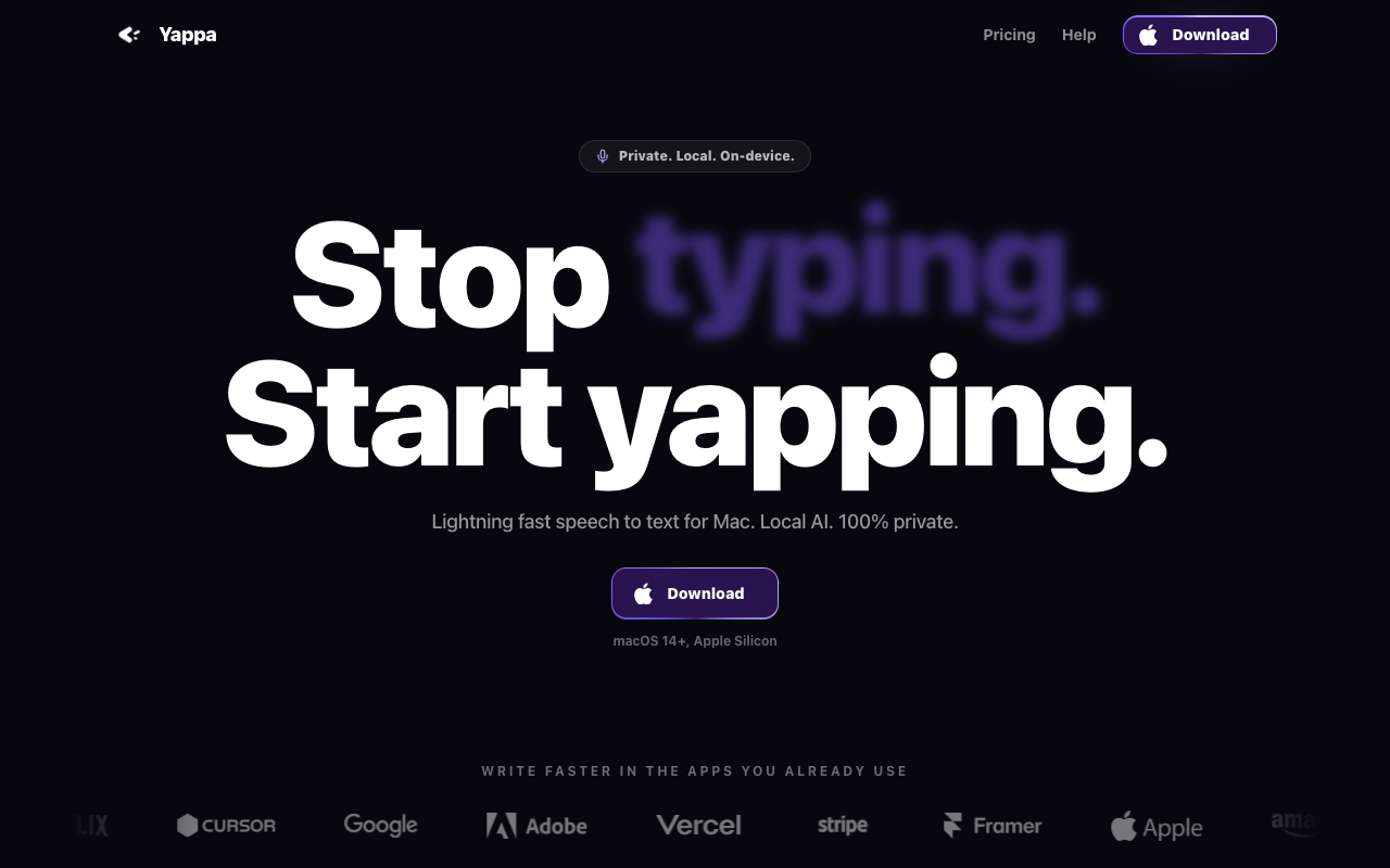 Yappa landing page screenshot